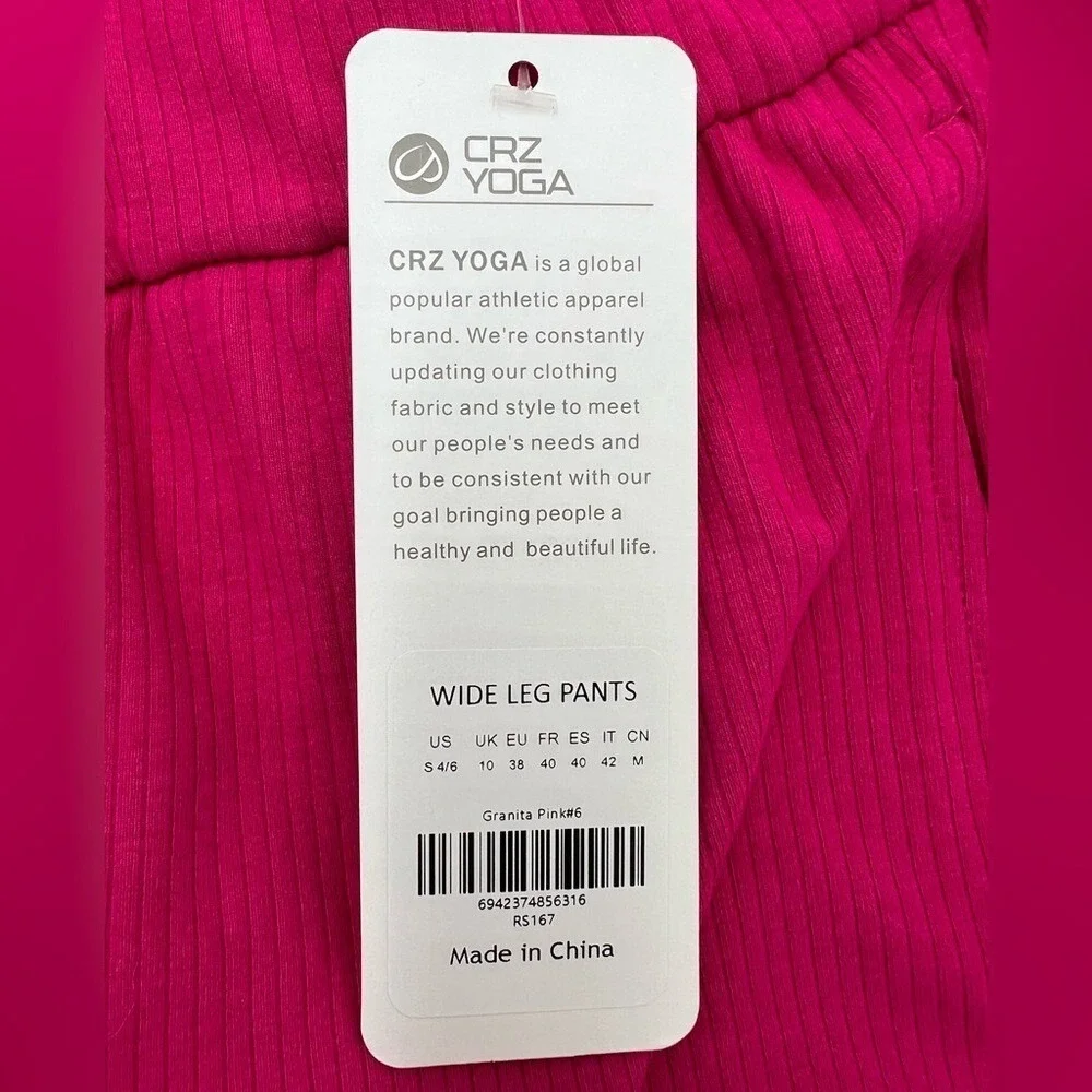 CRZ YOGA Womens Hot Pink Ribbed Wide Leg Lounge Pants High Waisted‎ Small NEW